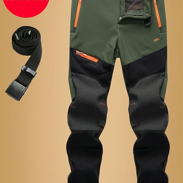 TEMU Men's Heavy-duty Multi-pocket Cargo Pants - Streetwear Style Embroidered , Durable Stitching, Regular Fit With Adjustable Belt (navy Blue/black)