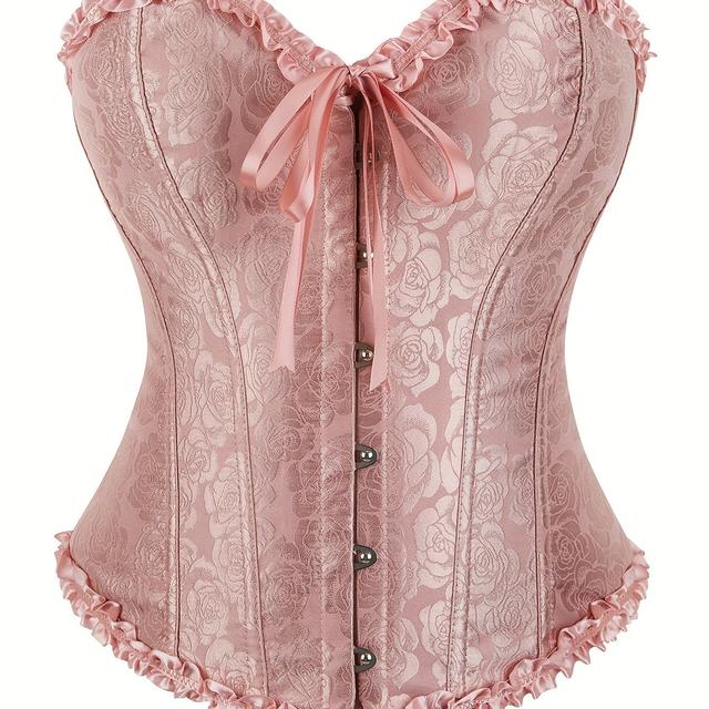 TEMU Classic Overbust Corset With No Straps, Fitted Bodice, And Elegant Lace.