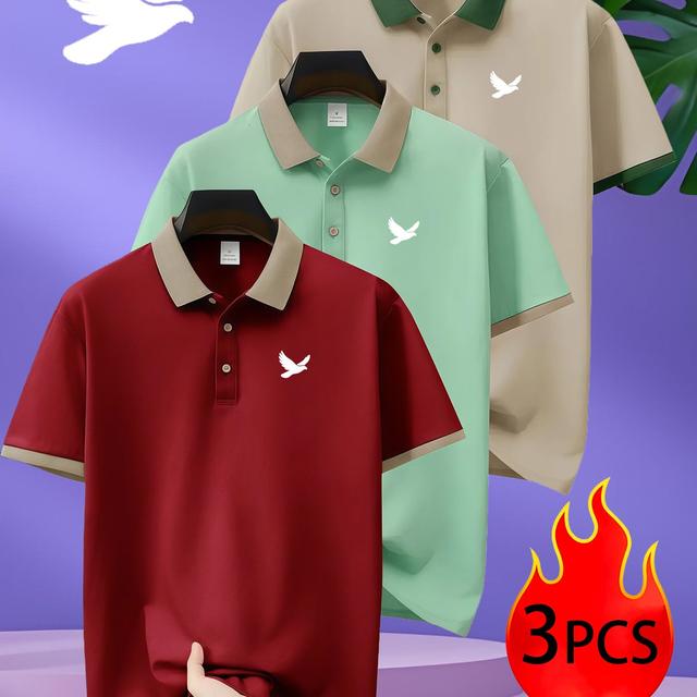 TEMU Conjunto de 3 Camisas de Manga Corta para Hombre - Cuello de Transpirable con Botones, , Ideal para , Ropa Casual y Atuendos , Diseño de Cuello Sin Botones, Regalo Perfecto para Vacaciones