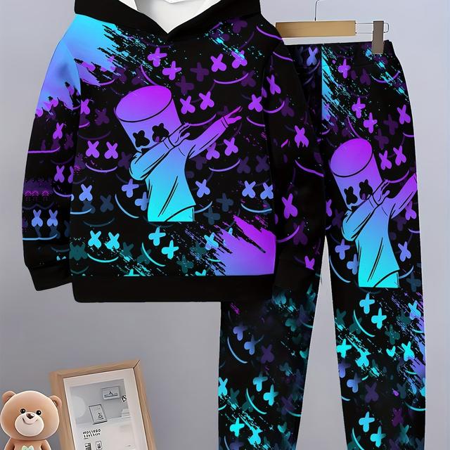 TEMU Хлоп’ячий модний 3D друкований комплект з капюшоном для весни та осені, рукав, спортивний одяг, для активного на вулиці