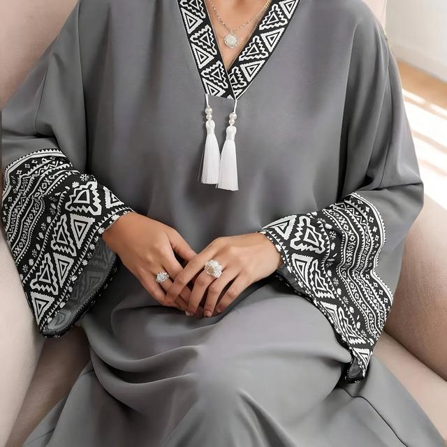 TEMU Middle Eastern Women's Casual Abaya With Tassel Detail, Machine Washable All Season