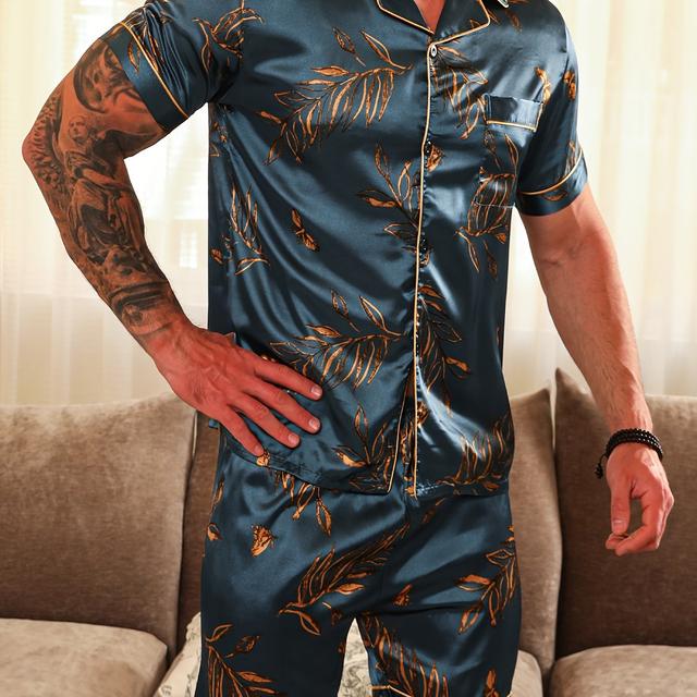 TEMU Plus Size Men's Short-sleeve Set For Spring And Summer, Featuring A Button-up Top And Shorts In A Two-piece Set