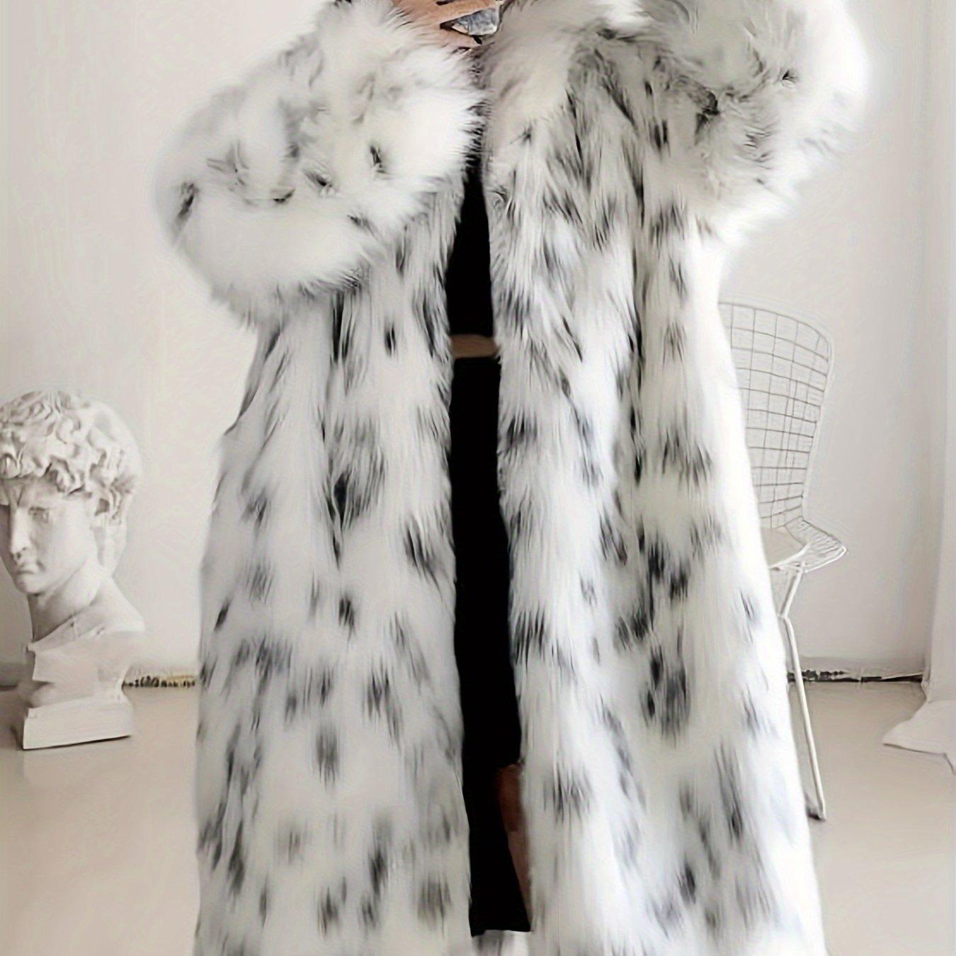 TEMU Cappotto da donna elegante Orientation in pelliccia di volpe, , , con stampa leopardata e
