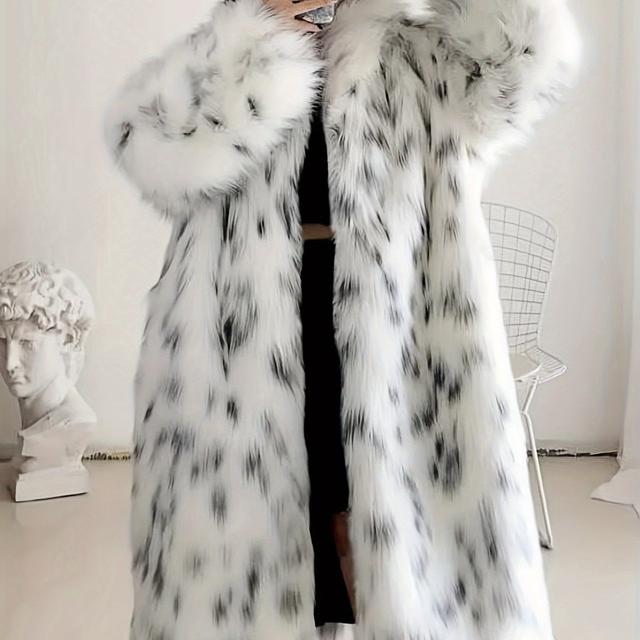 TEMU Elegant Orientation Women's Faux Fur Coat Comfortable Personality Fashion Black And White Leopard Print Fur Coat