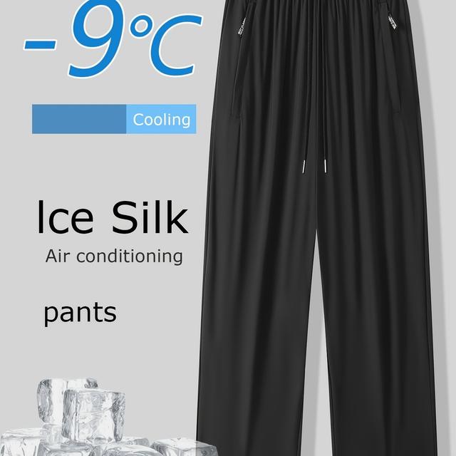 TEMU 엘슨 OBM 지퍼 포켓 벨트 끈 조임 아이스 파이버 퀵 드라이 남성용 바지, 고신축 야외 스포츠 팬츠