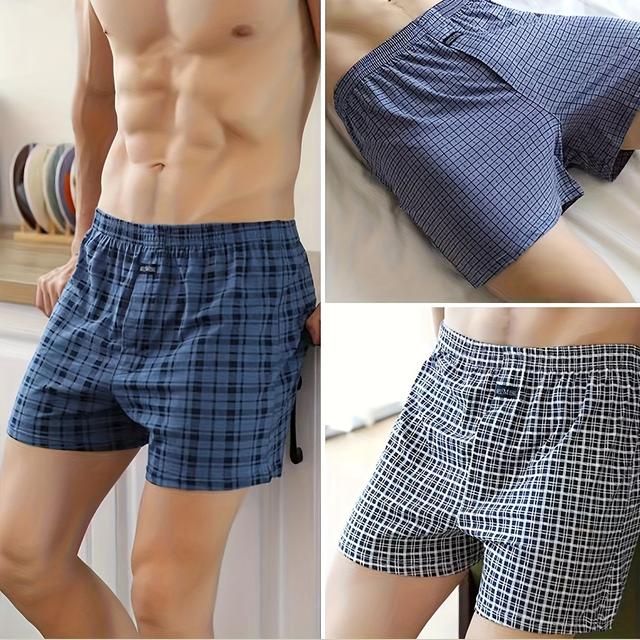 TEMU 3pcs Men's Boxer Briefs With Front Button Closure, Stretch Underwear Pajama Shorts