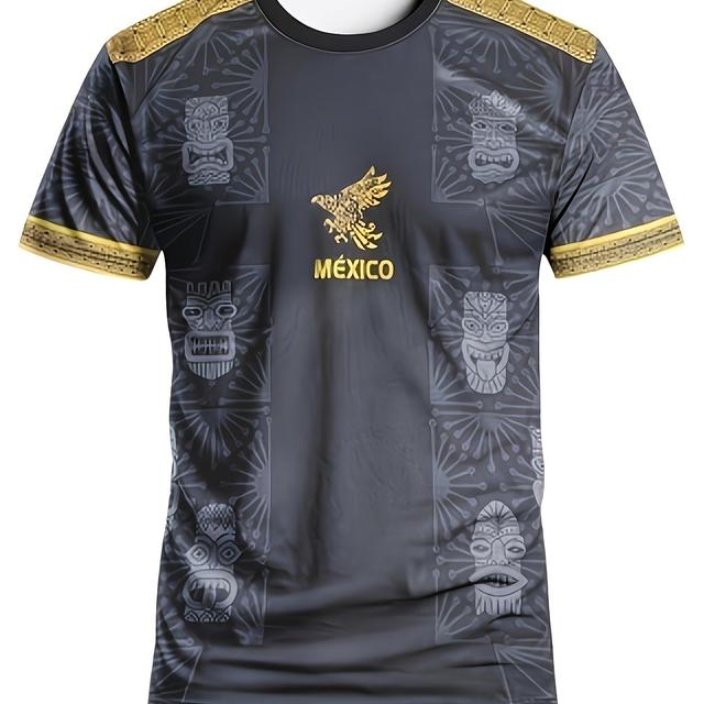 TEMU Camiseta de fútbol de México - Top transpirable de cuello redondo, diseño estampado completo, un para los fans, ropa deportiva de equipo