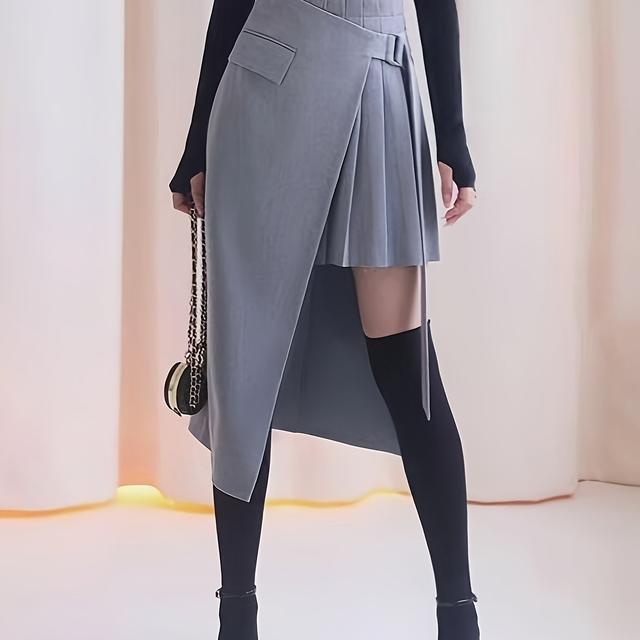 TEMU Falda Asimétrica Elegante para Mujer - 100% Poliéster, , Lavable a Máquina, Estilo Versátil para Todas , Diseño Chic y