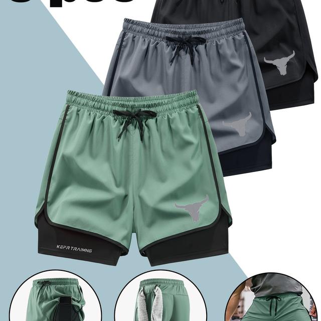 TEMU 3 Pantalones Cortos para Hombre con Cintura Elástica , Transpirables y de Moda para Entrenamiento, Gimnasio, Deportes al Aire Libre y Verano