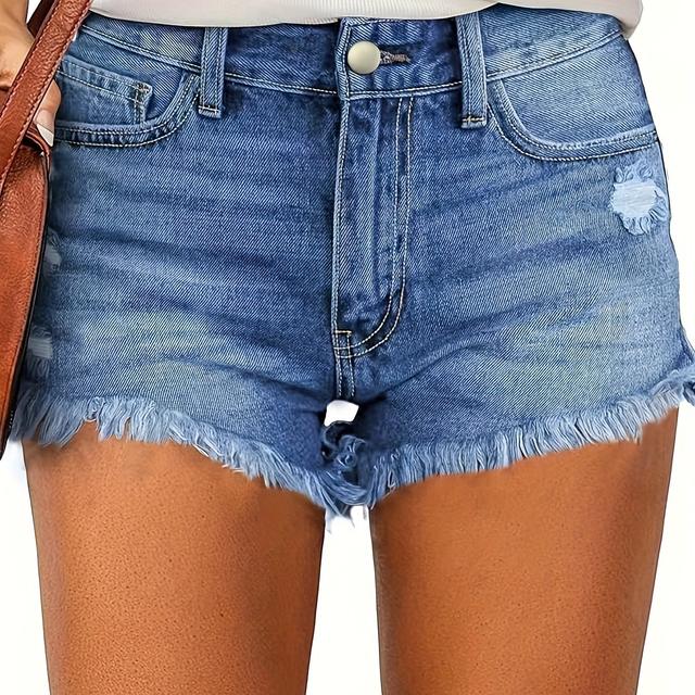 TEMU Shorts d'été tendance pour femmes, décontractés, en denim extensible avec franges et détails usés