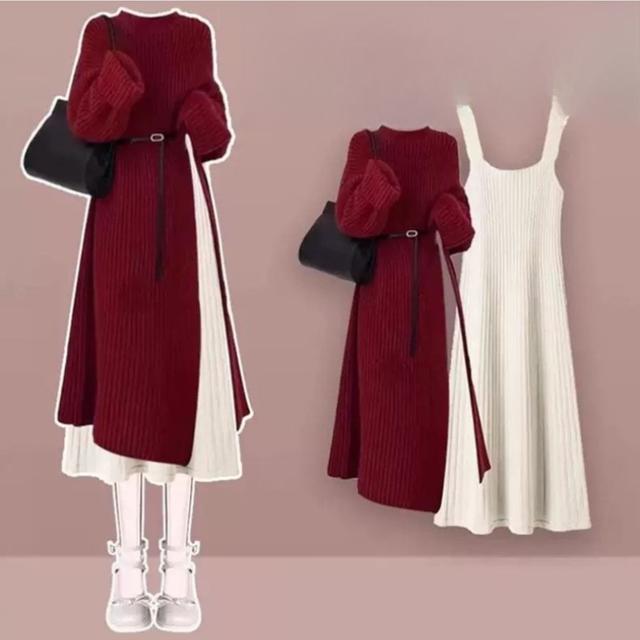 TEMU 【商品名】レディース向け、ゆったりとした韓国風レディーススウェットコートが特徴の、厚手のミドル丈ドレスセット。冬や会話に最適。