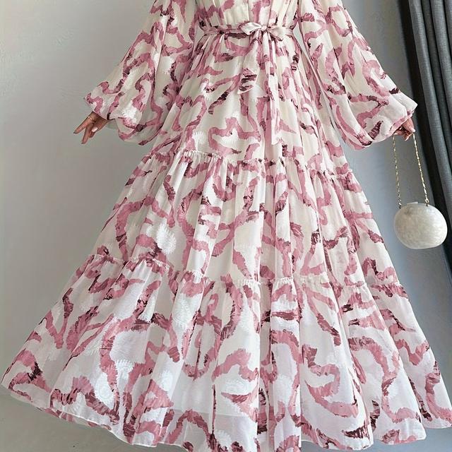 TEMU Women's Long Chiffon Printed Dress With Middle Eastern Style