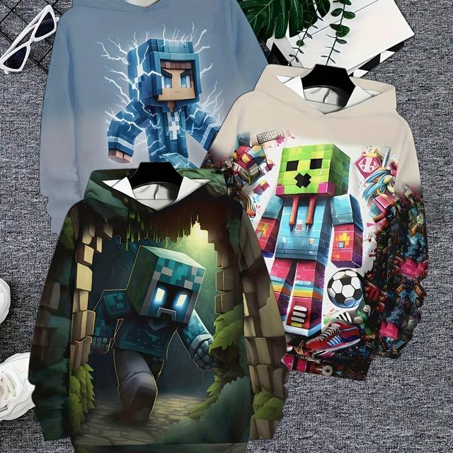 TEMU ' 3d Printed Casual Pullover Sweatshirts, Boys' Outdoor Casual Hoodies And Hooded Sweaters.