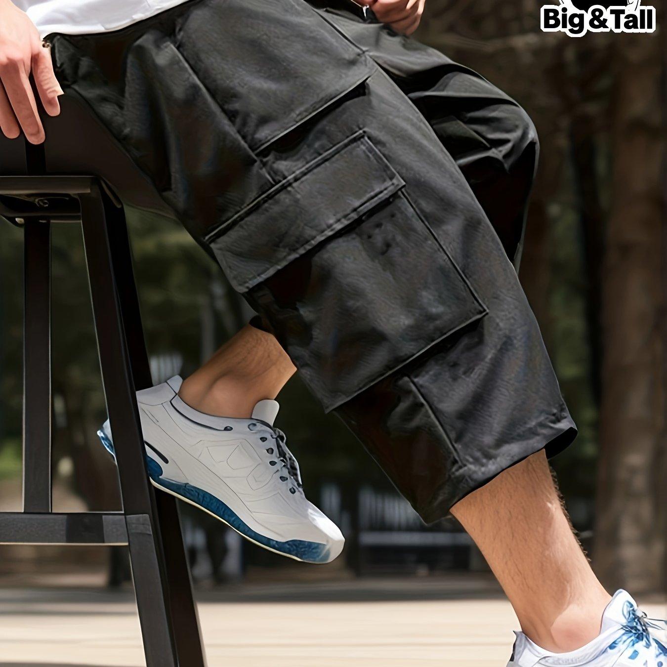 TEMU Men's Big & Tall Workwear 7/8 Casual Pants, Plus Size
