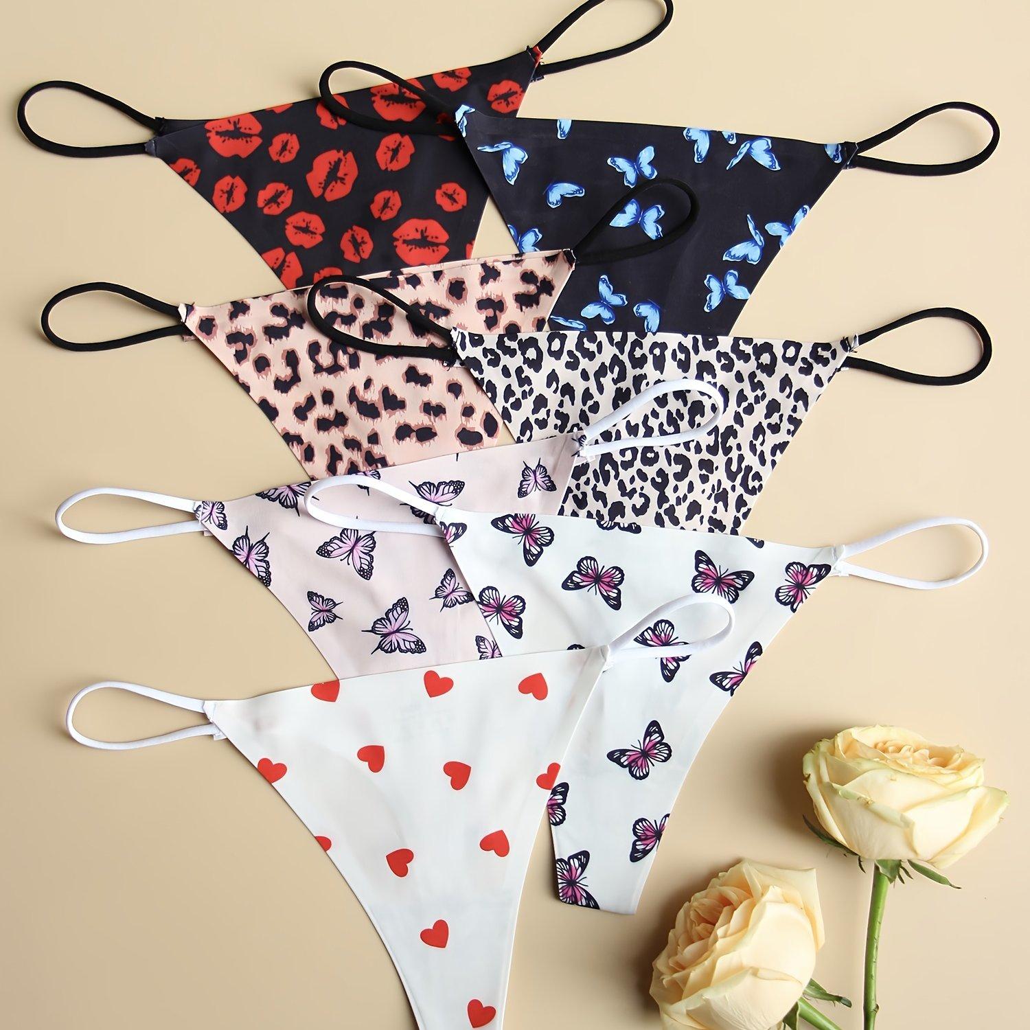 TEMU 7pcs Ladies' Low-waisted Panties With Pattern Love Women's Panties With Animal And Leopard Print Sexy Women's Underwear Seamless, Soft, Comfortable And Breathable