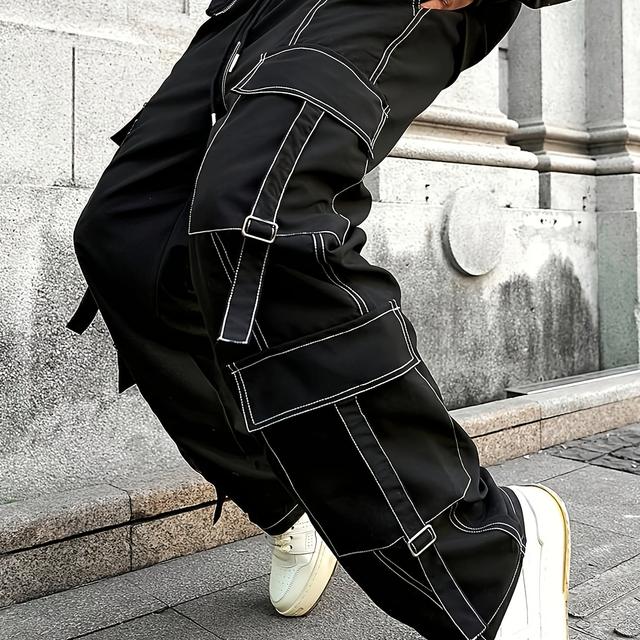 TEMU Botas de trabajo para hombre con múltiples bolsillos y cintura ajustable - Tejido duradero lavado a mano, pantalones casuales para todas | Pantalones cargo funcionales