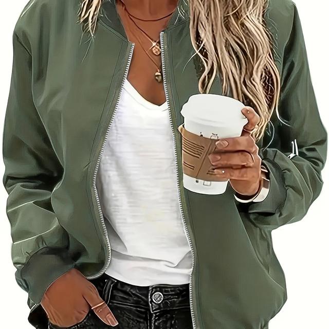 TEMU Plus Size, Plus Size Women's Zip-up Jacket - Soft Comfortable Fabric, Machine Washable, Casual Jacket, Feminine Design, Durable Construction, . Flight Jacket