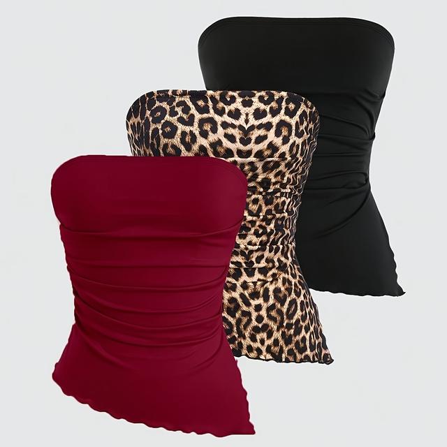 TEMU Conjunto de 3 tops sin tirantes Y2K sexy con volantes y dobladillo asimétrico para mujer