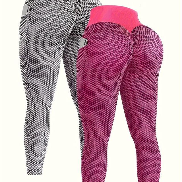 TEMU 2 Stück Yoga-Leggings Mit Hoher Taille Und Tasche, Nahtlose Elastische Sport-Leggings Zum Anheben Des Hinterns, Activewear Für Damen
