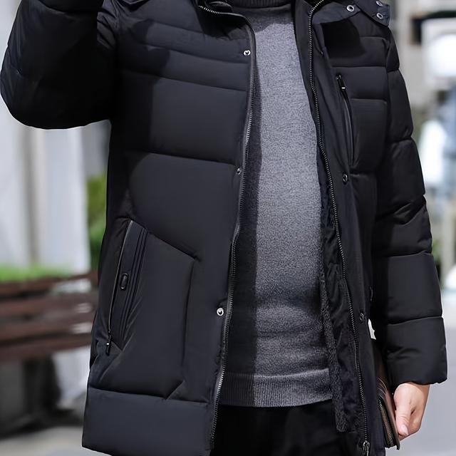 TEMU Gefütterte Winterjacke mit abnehmbarer Kapuze, kurzem Fellfutter, mehreren winddichten für Mittelalte Senioren