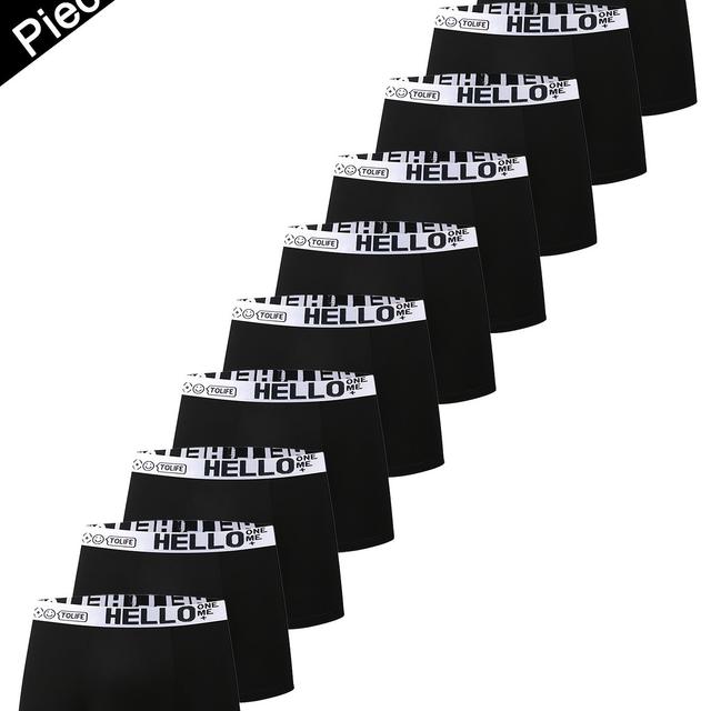 TEMU ชุดชั้นในบ็อกเซอร์ 'HELLO' 10 ชิ้นสำหรับผู้ชาย - ระบายอากาศได้ดี, แห้งเร็ว, กางเกงกีฬายืดหยุ่นสูง, ผ้าโพลีเอสเตอร์-สแปนเด็กซ์สบาย, หลากสี