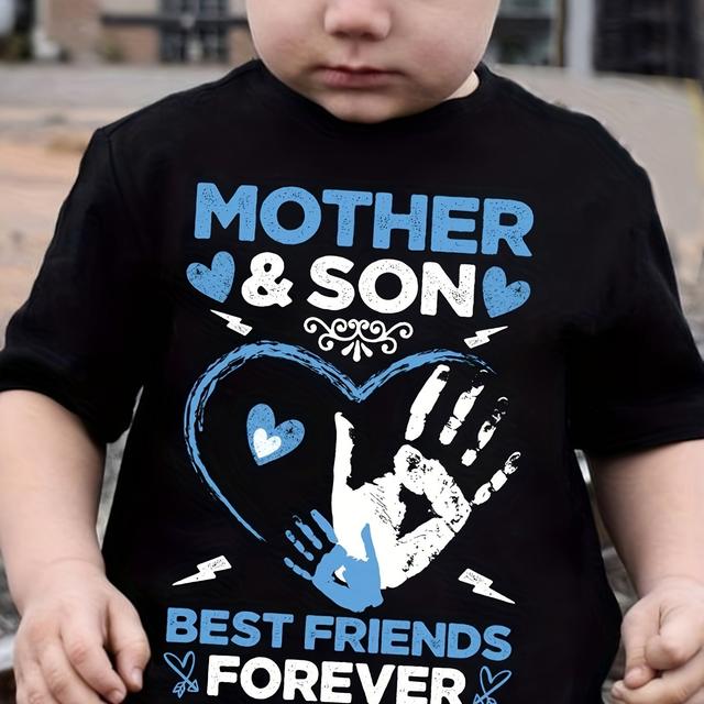 TEMU Summer Boys' Fashion Kids' T-shirt "mother & Son ..." Letter Print Cute Short Sleeve Casual Top