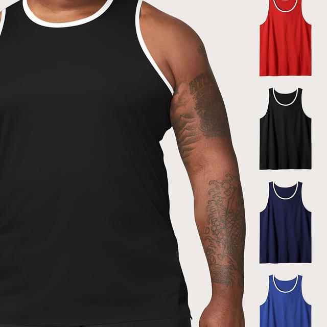 TEMU 4pcs Men's Plus Size Color Block Sports Tank Tops, Sleeveless Shirts, Night Running, Fitness, Breathable Vests