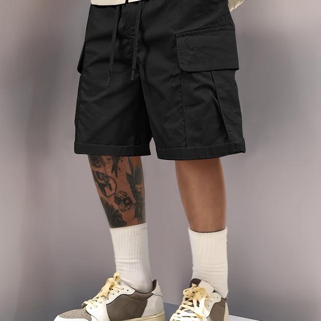 TEMU Fashionable Men's Summer Drawstring Casual Sports Cargo Loose Shorts, Suitable For Outdoor Sports, Comfortable And Versatile