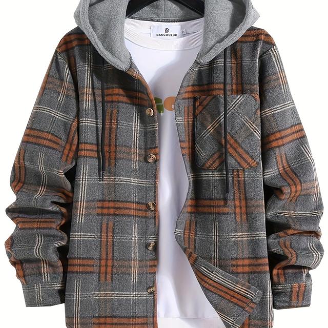 TEMU Christmas Men's Gift Men's Casual Hooded Contrast Color Harajuku Style Fake Two-piece Long Sleeve Jacket