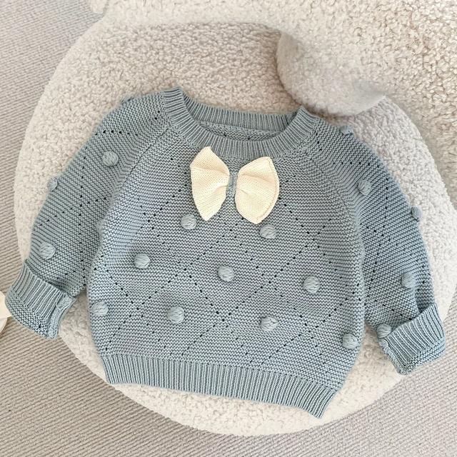 TEMU en Herfst Nieuwe Babykleding 0-3 Jaar Meisjes Handgemaakte Bol Strik Katoenen Gebreide Lange Mouwen Top