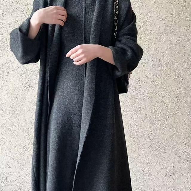 TEMU 【2024年秋冬新作】おしゃれで上品なハイネックワンピース2点セット ロングカーディガン セーター セット レディース