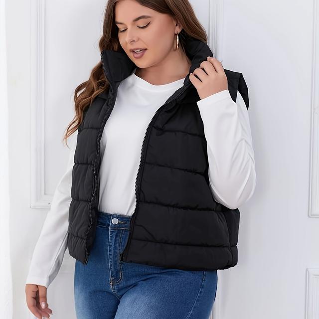 TEMU Casaco Casual Plus Size, Casaco Acolchoado Plus Size com Zíper, e Bolsos para Mulheres