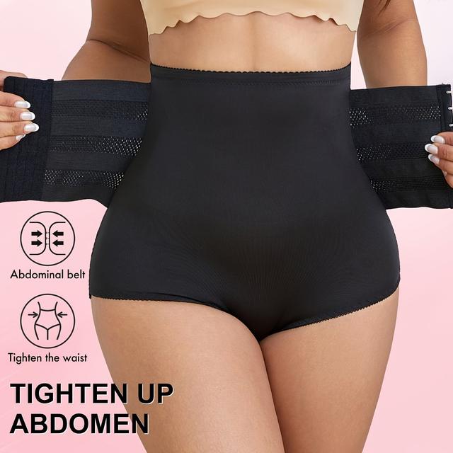 TEMU High-Waist Bauchkontrollhosen für Frauen, eng anliegende Bauch- und Gesäßstraffungsslips mit Spitzenbesatz, Schnalle vorne und Taillenband für verbesserte Taillenformung