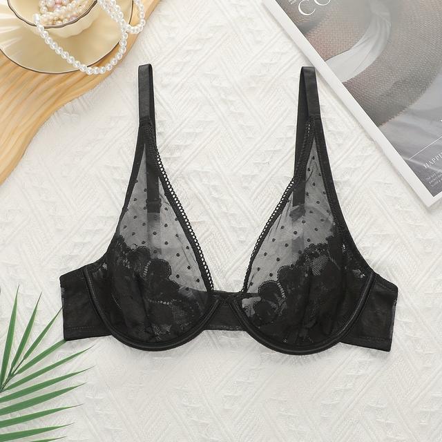 TEMU 1pc Solid Mesh Anti Sagging Underwire Bra, Sexy Comfy Push Up Bra, Women's Lingerie & Underwear