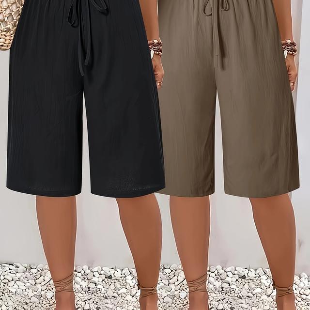 TEMU Two-pack European And Casual High-waisted Flared Shorts For Women