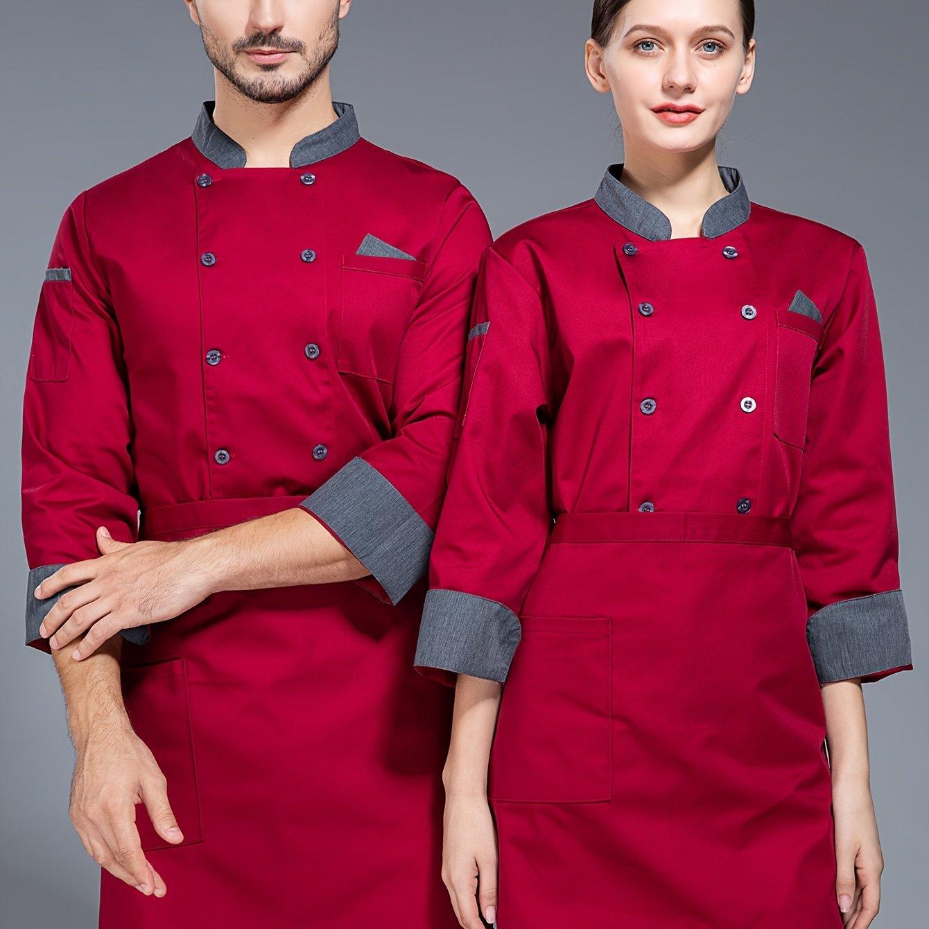 TEMU High-end Chef Uniform For Men, Long Sleeve Double-breasted Kitchen Workwear, Back-of-house Apparel, Unisex