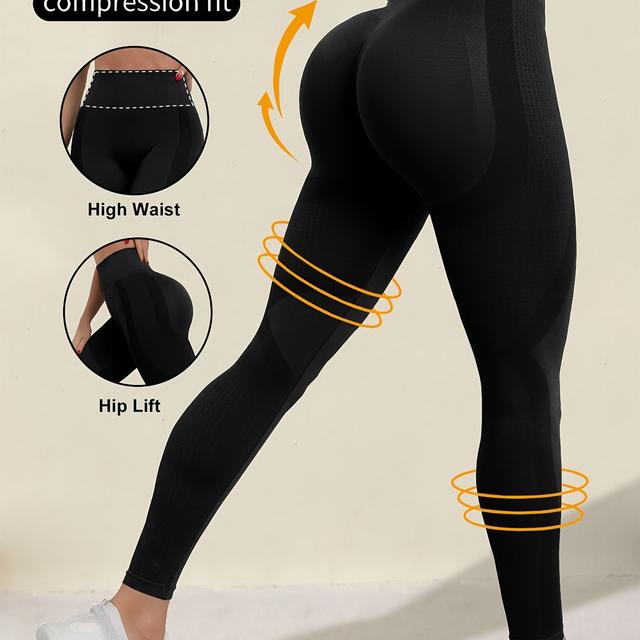 TEMU High-waisted Seamless Yoga Pants For Women - Stretchy, Hip Lifting Activewear, Sports Style Leggings For Fall & Winter
