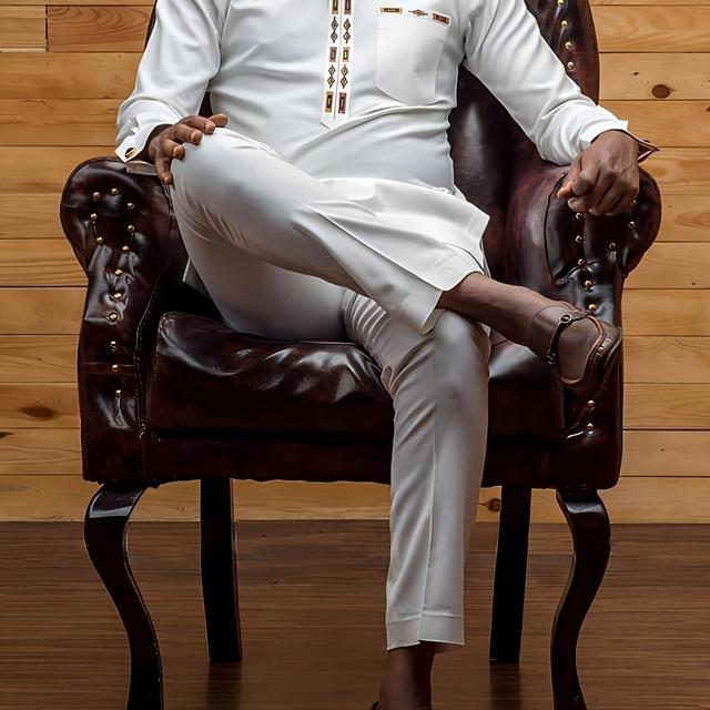 TEMU Lässiger Herren Langarm Anzug im afrikanischen Stil, leichtes traditionelles goldenes Hemd