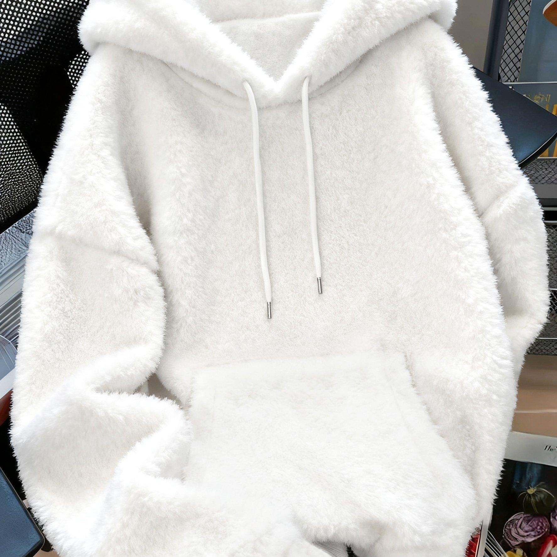 TEMU Kangaroo Pocket Plush Hoodie, Casual Loose Long Sleeve Drawstring Hooded Sweater, Women's Clothing