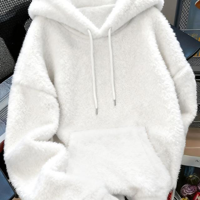 TEMU Kangaroo Pocket Plush Hoodie, Casual Loose Long Sleeve Drawstring Hooded Sweater, Women's Clothing