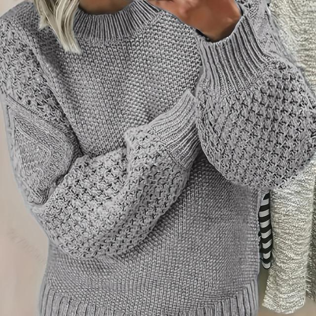 TEMU Plus Size, 2024 Autumn/winter New Solid Color Round Neck Sweater, European And Women' Versatile Loose Fit Lantern Sleeve Pullover