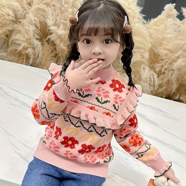 TEMU Girls' Fleece Pullover Sweater, Stylish And Versatile For Autumn And Winter