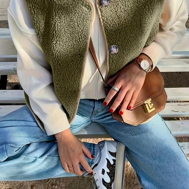 TEMU Herbst- und Winter-Lammfleece-Cardigan, einreihig, Oberbekleidung, Innenbekleidung, Fellweste