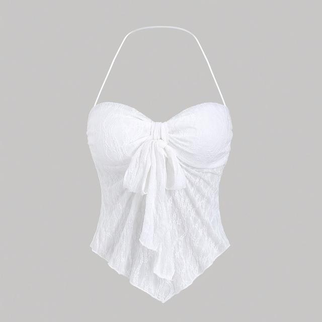 TEMU Women's Summer Solid Color Elegant Tie-front Halter Neck Y2k Dress Suitable For Vacation Party Outfit