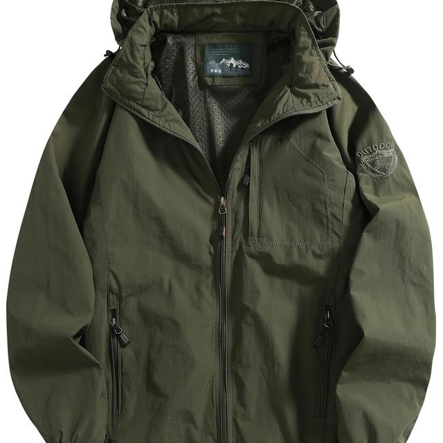 TEMU Men's Outdoor Hiking Windproof Jacket With Multiple Pockets And A Detachable Hood.