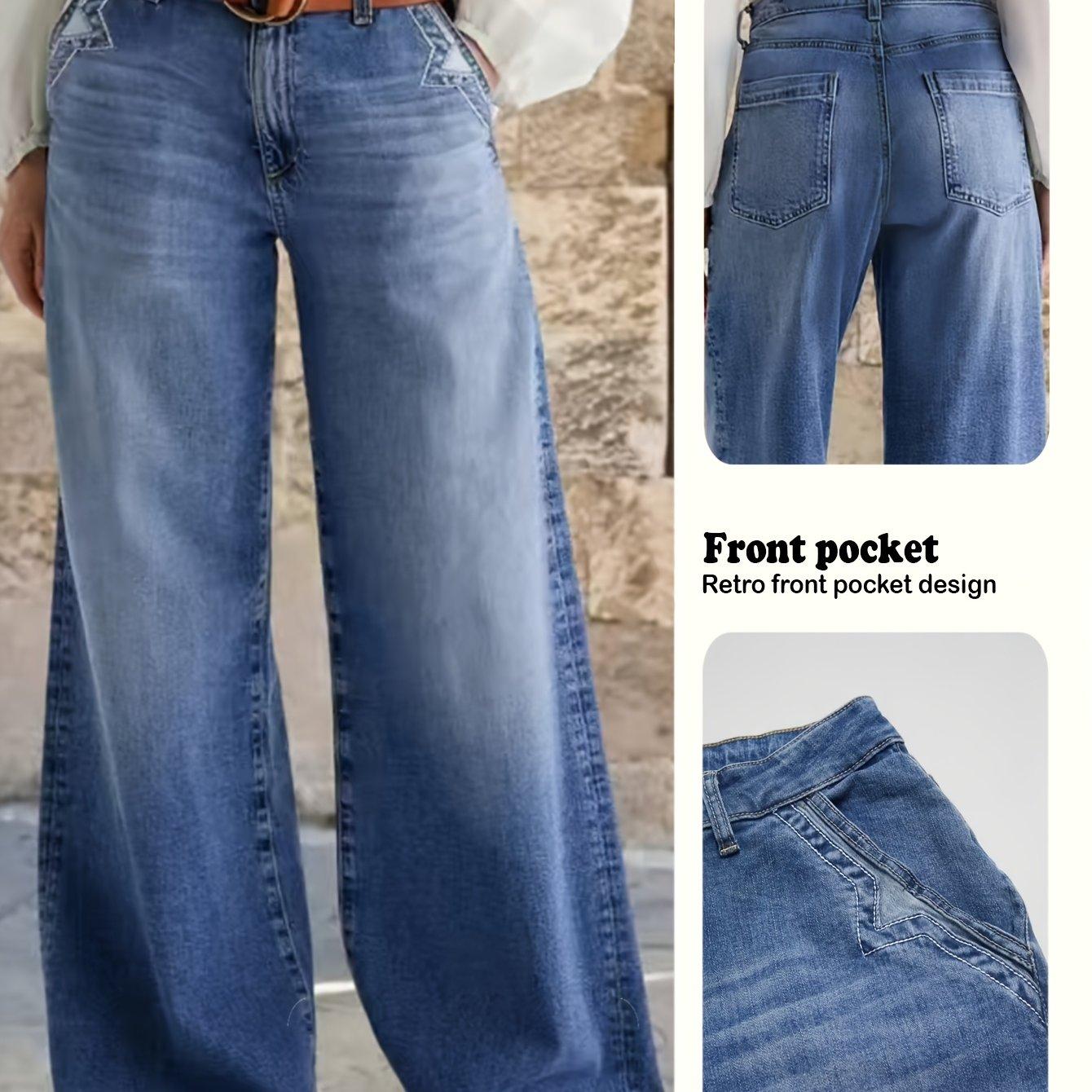 TEMU Casual Design Women's Denim Wide-leg Pants