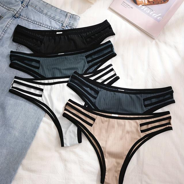 TEMU 5pcs Contrast Trim Low Waist Briefs, Sexy Comfy Breathable Stretchy Intimates Panties, Women's Lingerie & Underwear