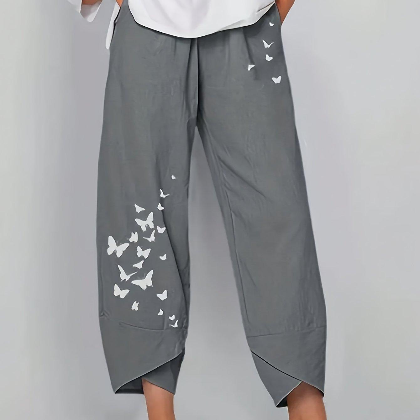 TEMU Plus Size, Plus Size Summer Wide Leg Cropped Pants - Polka Dot Elastic Waist Elegant Flowy For Festival