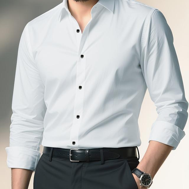 TEMU Chemise à manches longues unie pour homme - Style mature, col cheminée, tissu polyester avec légère élasticité, détails boutonnés, silhouette skinny, chemise tissée pour adultes toutes