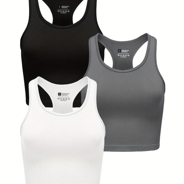 TEMU Ein Set aus drei Damen-Yoga-Tops für Fitness, mit schnelltrocknenden, hochelastischen Materialien, die bequem zum Laufen und zum Tragen sind.